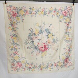 Talbots square light yellow silk scarf with floral pattern
